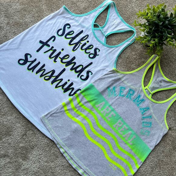 Justice White and Light Gray Racerback Graphic Tank Tops Set of 2 Size: 16 - Picture 3 of 15